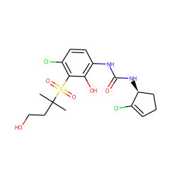 CC(C)(CCO)S(=O)(=O)c1c(Cl)ccc(NC(=O)N[C@H]2CCC=C2Cl)c1O ZINC001772597709