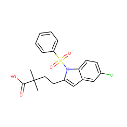 CC(C)(CCc1cc2cc(Cl)ccc2n1S(=O)(=O)c1ccccc1)C(=O)O ZINC000204879778