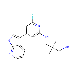 CC(C)(CN)CNc1cc(-c2c[nH]c3ncccc23)cc(F)n1 ZINC000063539702