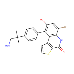 CC(C)(CN)c1ccc(-c2c(O)cc(Br)c3[nH]c(=O)c4sccc4c23)cc1 ZINC000149493170