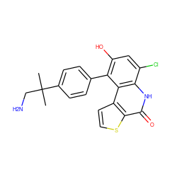 CC(C)(CN)c1ccc(-c2c(O)cc(Cl)c3[nH]c(=O)c4sccc4c23)cc1 ZINC000165425783