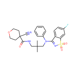 CC(C)(CNC(=O)C1(C#N)CCOCC1)CN(C1=NS(=O)(=O)c2cc(F)ccc21)c1ccccc1 ZINC000064559821