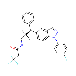 CC(C)(CNC(=O)CC(F)(F)F)[C@@H](c1ccccc1)c1ccc2c(cnn2-c2ccc(F)cc2)c1 ZINC000096283834