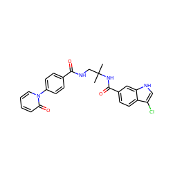 CC(C)(CNC(=O)c1ccc(-n2ccccc2=O)cc1)NC(=O)c1ccc2c(Cl)c[nH]c2c1 ZINC000028822826