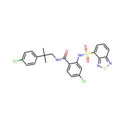 CC(C)(CNC(=O)c1ccc(Cl)cc1NS(=O)(=O)c1cccc2nsnc12)c1ccc(Cl)cc1 ZINC000049670128