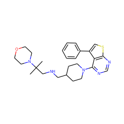 CC(C)(CNCC1CCN(c2ncnc3scc(-c4ccccc4)c23)CC1)N1CCOCC1 ZINC000146406108