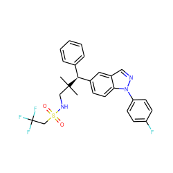 CC(C)(CNS(=O)(=O)CC(F)(F)F)[C@@H](c1ccccc1)c1ccc2c(cnn2-c2ccc(F)cc2)c1 ZINC000096283835