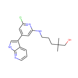 CC(C)(CO)CCCNc1cc(-c2c[nH]c3ncccc23)cc(Cl)n1 ZINC000063539787