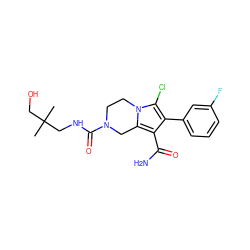 CC(C)(CO)CNC(=O)N1CCn2c(Cl)c(-c3cccc(F)c3)c(C(N)=O)c2C1 ZINC000112973727