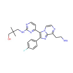 CC(C)(CO)CNc1nccc(-c2c(-c3ccc(F)cc3)nc3c(CCN)nccn23)n1 ZINC000063540193