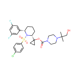 CC(C)(CO)N1CCN(C(=O)OC2([C@H]3CCC[C@@H](c4cc(F)cc(F)c4)N3S(=O)(=O)c3ccc(Cl)cc3)CC2)CC1 ZINC000028950674