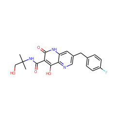 CC(C)(CO)NC(=O)c1c(O)c2ncc(Cc3ccc(F)cc3)cc2[nH]c1=O ZINC000095593262