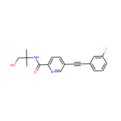 CC(C)(CO)NC(=O)c1ccc(C#Cc2cccc(F)c2)cn1 ZINC000096933558