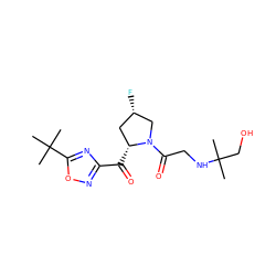 CC(C)(CO)NCC(=O)N1C[C@@H](F)C[C@H]1C(=O)c1noc(C(C)(C)C)n1 ZINC000028823296