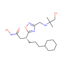 CC(C)(CO)NCc1noc([C@H](CCCC2CCCCC2)CC(=O)NO)n1 ZINC000028701854