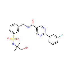 CC(C)(CO)NS(=O)(=O)c1cccc(CNC(=O)c2cnc(-c3cccc(F)c3)nc2)c1 ZINC000137432767