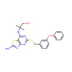 CC(C)(CO)Nc1nc(SCc2cccc(Oc3ccccc3)c2)nc2nc(N)sc12 ZINC000028569750