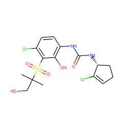 CC(C)(CO)S(=O)(=O)c1c(Cl)ccc(NC(=O)N[C@@H]2CCC=C2Cl)c1O ZINC001772647416