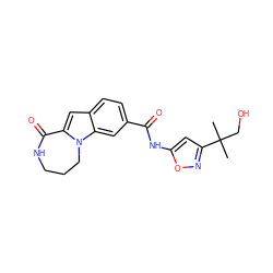 CC(C)(CO)c1cc(NC(=O)c2ccc3cc4n(c3c2)CCCNC4=O)on1 ZINC000147828738