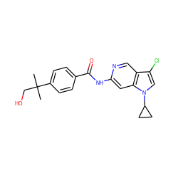 CC(C)(CO)c1ccc(C(=O)Nc2cc3c(cn2)c(Cl)cn3C2CC2)cc1 ZINC000118591247