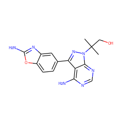 CC(C)(CO)n1nc(-c2ccc3oc(N)nc3c2)c2c(N)ncnc21 ZINC000144066058