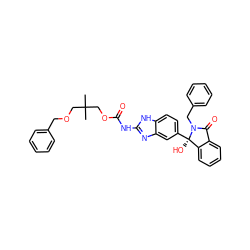 CC(C)(COCc1ccccc1)COC(=O)Nc1nc2cc([C@]3(O)c4ccccc4C(=O)N3Cc3ccccc3)ccc2[nH]1 ZINC000117127511