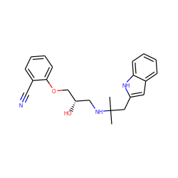 CC(C)(Cc1cc2ccccc2[nH]1)NC[C@H](O)COc1ccccc1C#N ZINC000028564464