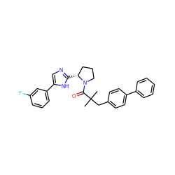 CC(C)(Cc1ccc(-c2ccccc2)cc1)C(=O)N1CCC[C@H]1c1ncc(-c2cccc(F)c2)[nH]1 ZINC000064549139