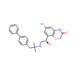 CC(C)(Cc1ccc(-c2ccccc2)cc1)NC[C@H](O)c1cc(O)cc2c1OCC(=O)N2 ZINC000045367663