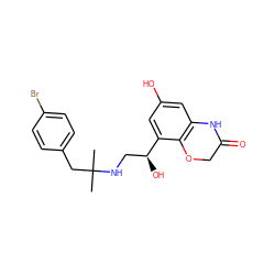 CC(C)(Cc1ccc(Br)cc1)NC[C@H](O)c1cc(O)cc2c1OCC(=O)N2 ZINC000034630844