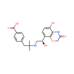 CC(C)(Cc1ccc(C(=O)O)cc1)NC[C@H](O)c1ccc(O)c2c1OCC(=O)N2 ZINC000045300402