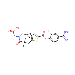 CC(C)(Cc1ccc(C(=O)Oc2ccc(C(=N)N)cc2F)s1)C(=O)N(CC(=O)O)CC1CC1 ZINC000261159992