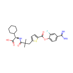 CC(C)(Cc1ccc(C(=O)Oc2ccc(C(=N)N)cc2F)s1)C(=O)N[C@@H](C(=O)O)C1CCCCC1 ZINC000261188637