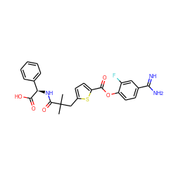 CC(C)(Cc1ccc(C(=O)Oc2ccc(C(=N)N)cc2F)s1)C(=O)N[C@@H](C(=O)O)c1ccccc1 ZINC000261131634