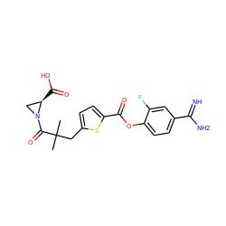 CC(C)(Cc1ccc(C(=O)Oc2ccc(C(=N)N)cc2F)s1)C(=O)N1C[C@H]1C(=O)O ZINC000261146201