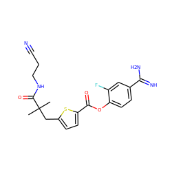 CC(C)(Cc1ccc(C(=O)Oc2ccc(C(=N)N)cc2F)s1)C(=O)NCCC#N ZINC000261141064