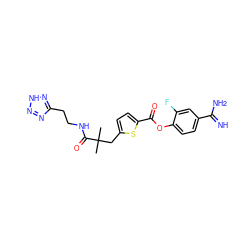 CC(C)(Cc1ccc(C(=O)Oc2ccc(C(=N)N)cc2F)s1)C(=O)NCCc1nn[nH]n1 ZINC000210447350