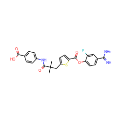 CC(C)(Cc1ccc(C(=O)Oc2ccc(C(=N)N)cc2F)s1)C(=O)Nc1ccc(C(=O)O)cc1 ZINC000261161081