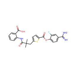 CC(C)(Cc1ccc(C(=O)Oc2ccc(C(=N)N)cc2F)s1)C(=O)Nc1ccccc1C(=O)O ZINC000261144988