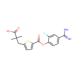 CC(C)(Cc1ccc(C(=O)Oc2ccc(C(=N)N)cc2F)s1)C(=O)O ZINC000210451021