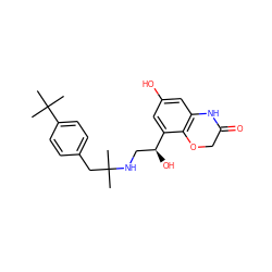 CC(C)(Cc1ccc(C(C)(C)C)cc1)NC[C@H](O)c1cc(O)cc2c1OCC(=O)N2 ZINC000045388845