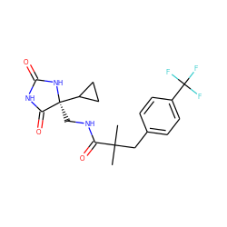 CC(C)(Cc1ccc(C(F)(F)F)cc1)C(=O)NC[C@@]1(C2CC2)NC(=O)NC1=O ZINC000219544799