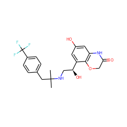 CC(C)(Cc1ccc(C(F)(F)F)cc1)NC[C@H](O)c1cc(O)cc2c1OCC(=O)N2 ZINC000038346962