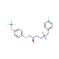 CC(C)(Cc1ccc(F)cc1)NC[C@@H](O)COc1ccc(OC(F)(F)F)cc1 ZINC000028567501