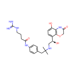 CC(C)(Cc1ccc(NC(=O)CCCNC(=N)N)cc1)NC[C@H](O)c1ccc(O)c2c1OCC(=O)N2 ZINC000045298732