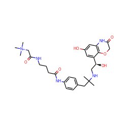 CC(C)(Cc1ccc(NC(=O)CCCNC(=O)C[N+](C)(C)C)cc1)NC[C@H](O)c1cc(O)cc2c1OCC(=O)N2 ZINC000049745337