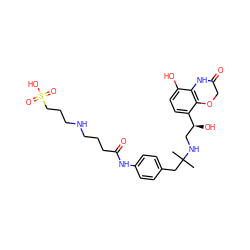 CC(C)(Cc1ccc(NC(=O)CCCNCCCS(=O)(=O)O)cc1)NC[C@H](O)c1ccc(O)c2c1OCC(=O)N2 ZINC000049745137