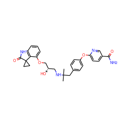 CC(C)(Cc1ccc(Oc2ccc(C(N)=O)cn2)cc1)NC[C@H](O)COc1cccc2c1C1(CC1)C(=O)N2 ZINC000028958045