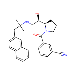 CC(C)(Cc1ccc2ccccc2c1)NC[C@@H](O)[C@H]1CCCN1C(=O)c1cccc(C#N)c1 ZINC000028567304