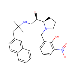 CC(C)(Cc1ccc2ccccc2c1)NC[C@@H](O)[C@H]1CCCN1Cc1cccc([N+](=O)[O-])c1O ZINC000028564674